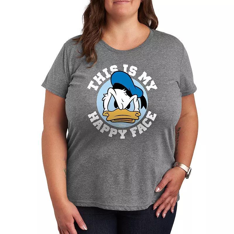 Disneys Donald Duck Plus This Is My Happy Face Graphic Tee, Womens Grey Blue Product Image