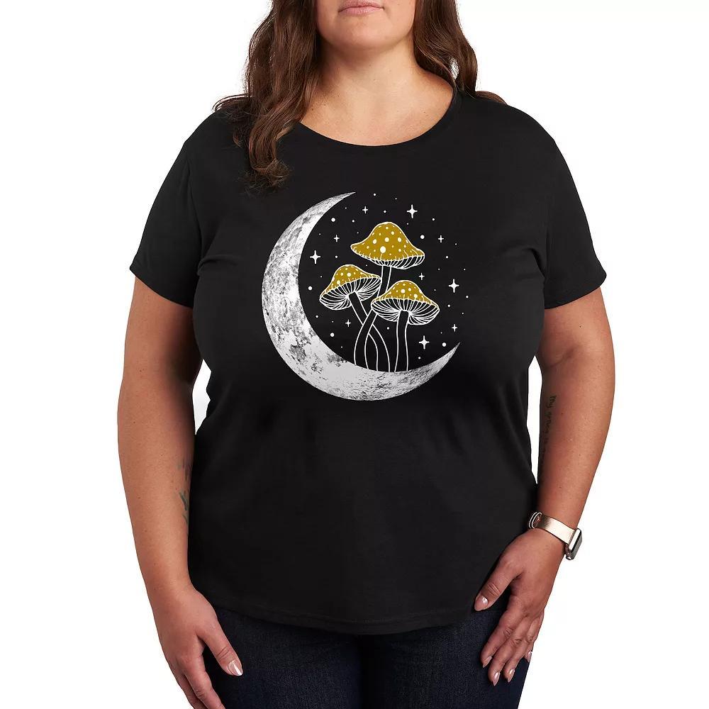 Plus Crescent Moon With Mushrooms Graphic Tee, Womens Heather Grey Product Image
