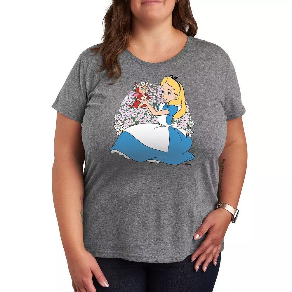 Disneys Alice in Wonderland Alice & Dinah Plus Graphic Tee, Womens Grey Gray Product Image