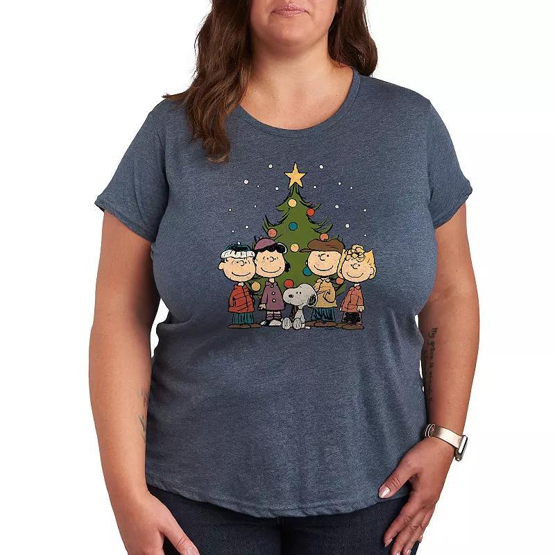 Plus Peanuts Woodstock Floral Peace Sign Graphic Tee, Womens Grey Gray Product Image