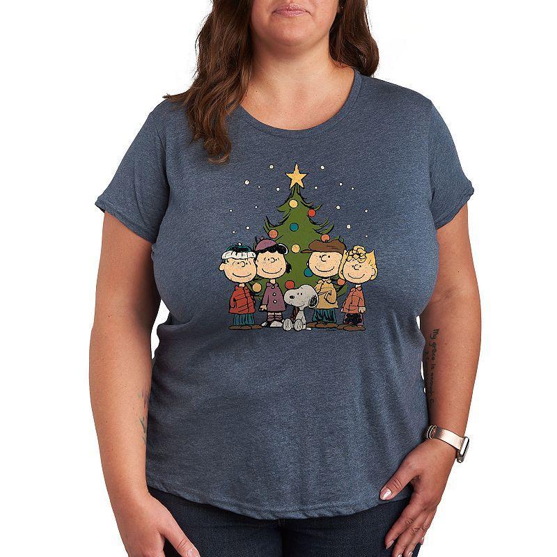 Plus Peanuts Woodstock Floral Peace Sign Graphic Tee, Womens Grey Gray Product Image