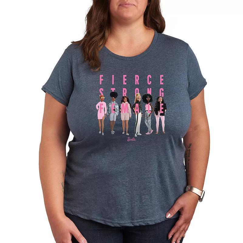 Plus Barbie Fierce Strong Female Graphic Tee, Womens Grey Blue Product Image
