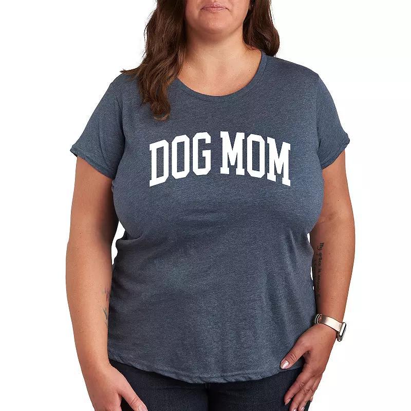 Plus Dog Mom Collegiate Graphic Tee, Womens Grey Blue Product Image