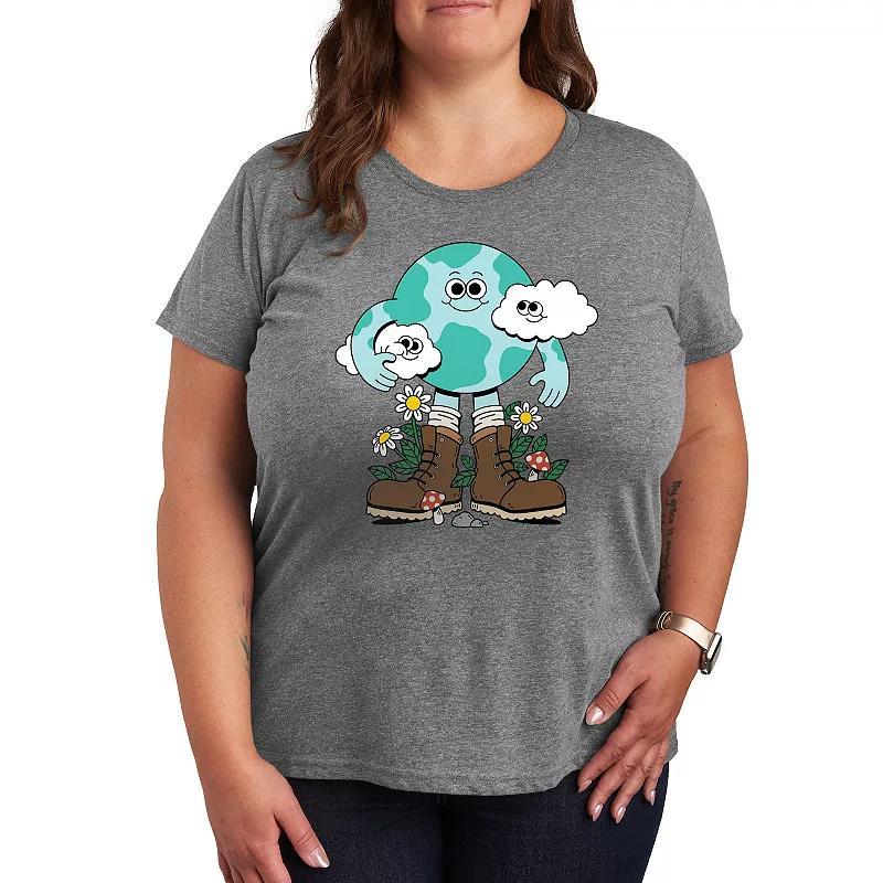 Plus Planet Earth Character Graphic Tee, Womens Grey Gray Product Image