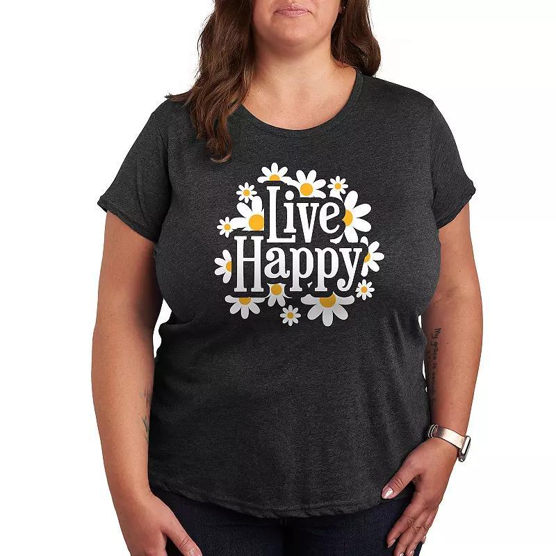 Plus Live Happy Daisies Graphic Tee, Womens Heather Grey Product Image