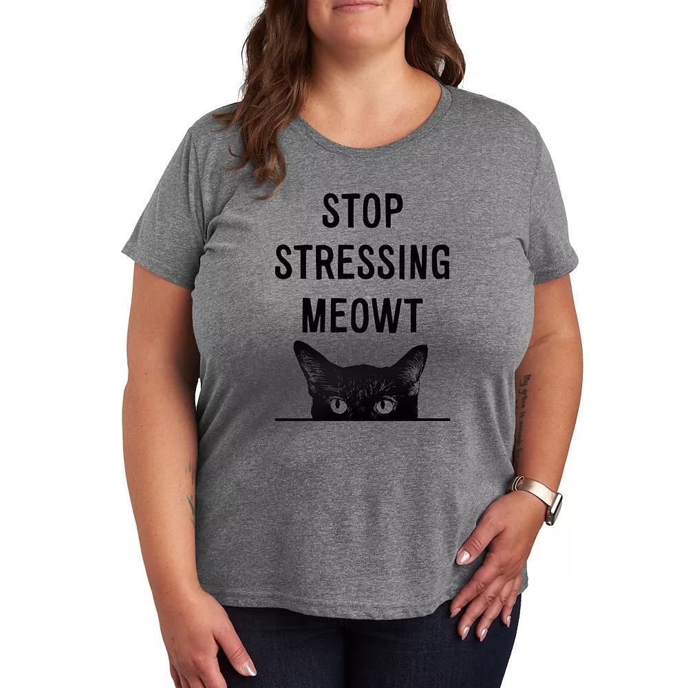 Plus Stop Stressing Meowt Graphic Tee, Womens Grey Gray Product Image