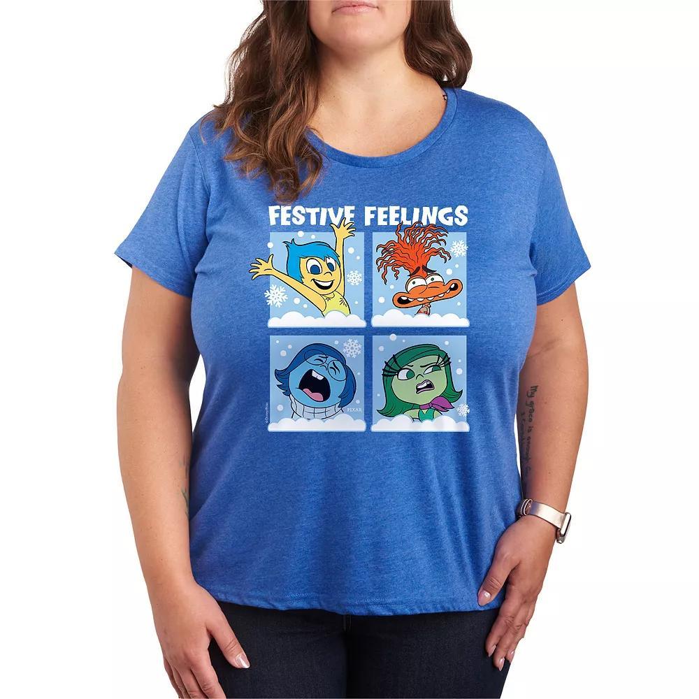 Disney / Pixars Inside Out 2 Plus Size Festive Feelings Graphic Tee, Womens Grey Red Product Image