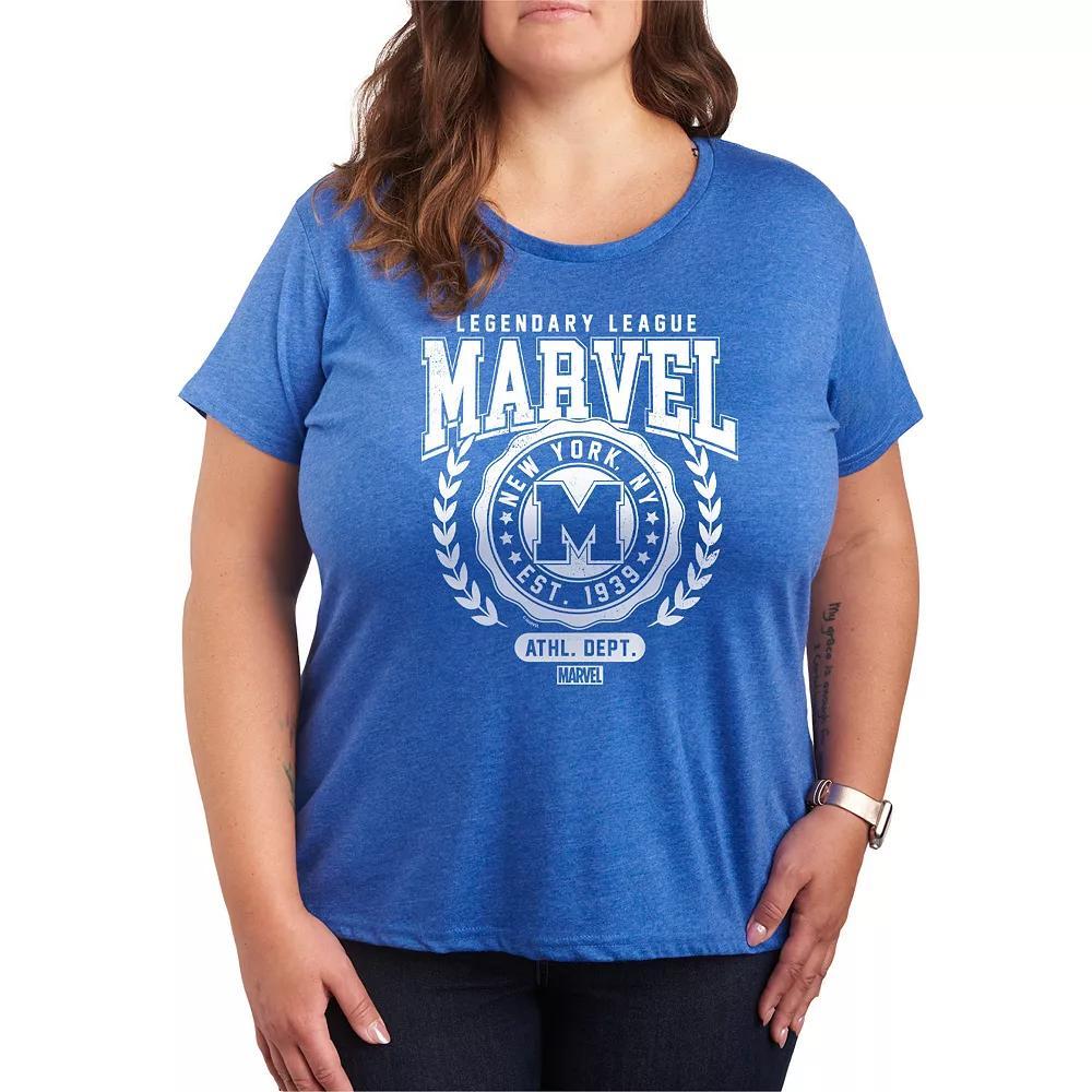 Plus Size Marvel Collegiate League Graphic Tee, Womens Grey Royal Blue Product Image