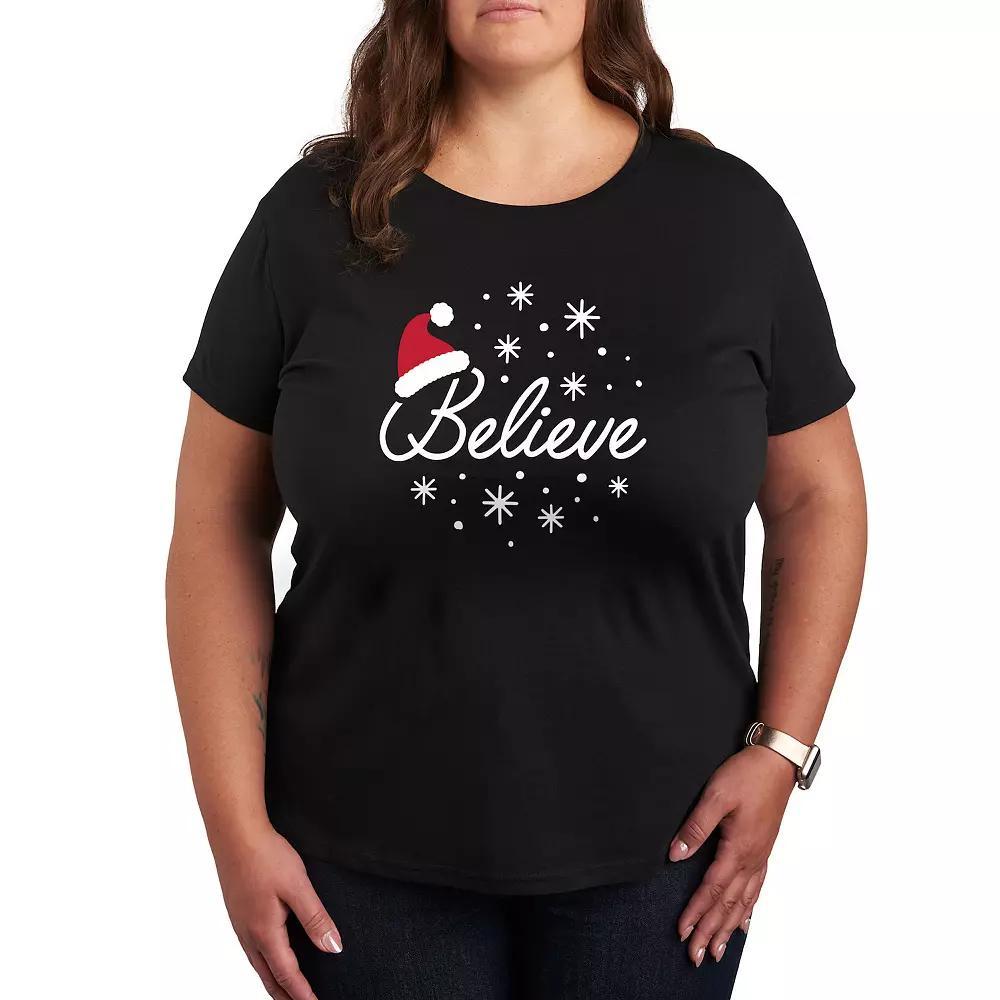 Plus Believe With Santa Hat Graphic Tee, Women's, Size: 3XL, Black Product Image