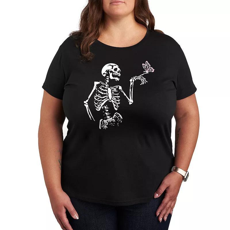 Plus Size Skeleton With Butterfly Graphic Tee, Womens Product Image