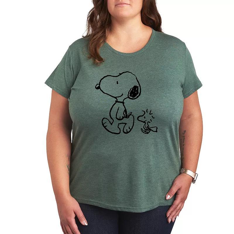 Plus Peanuts Snoopy Woodstock Walk Graphic Tee, Womens Grey Juniper Product Image