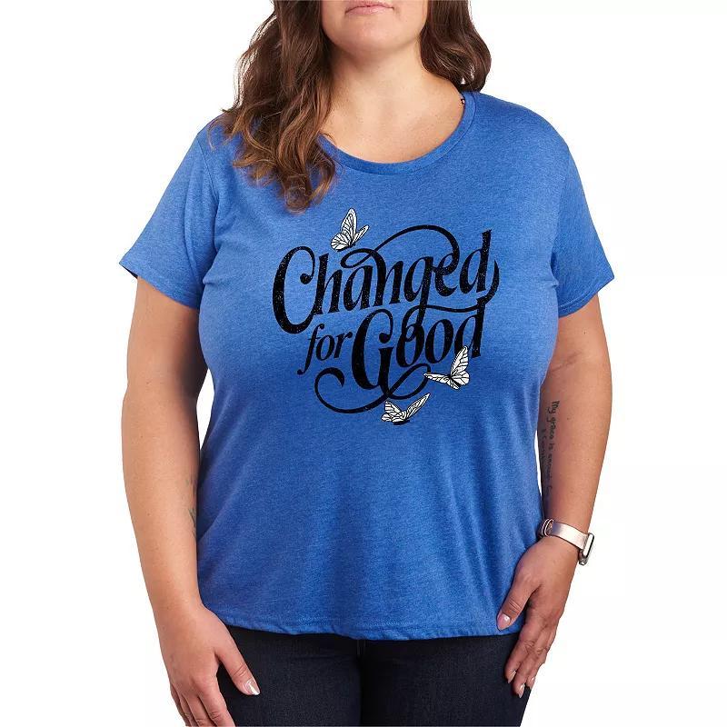 Plus Size Changed For Good Butterflies Graphic Tee, Womens Grey Royal Blue Product Image