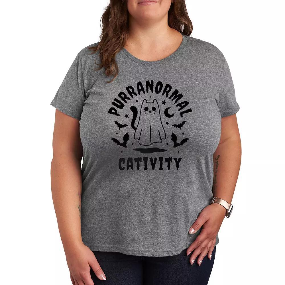 Plus Size Purranormal Cativity Graphic Tee, Womens Grey Red Product Image