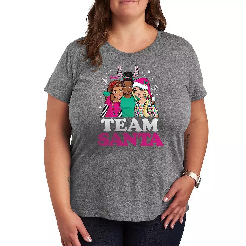 Plus Barbie Team Santa Graphic Tee, Womens Grey Gray Product Image