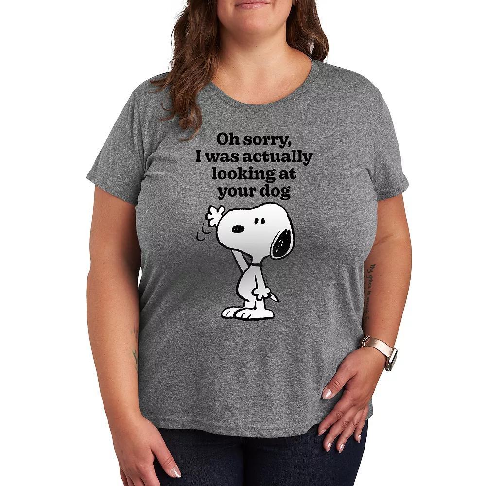 Plus Peanuts Snoopy Looking At Your Dog Graphic Tee, Womens Grey Gray Product Image