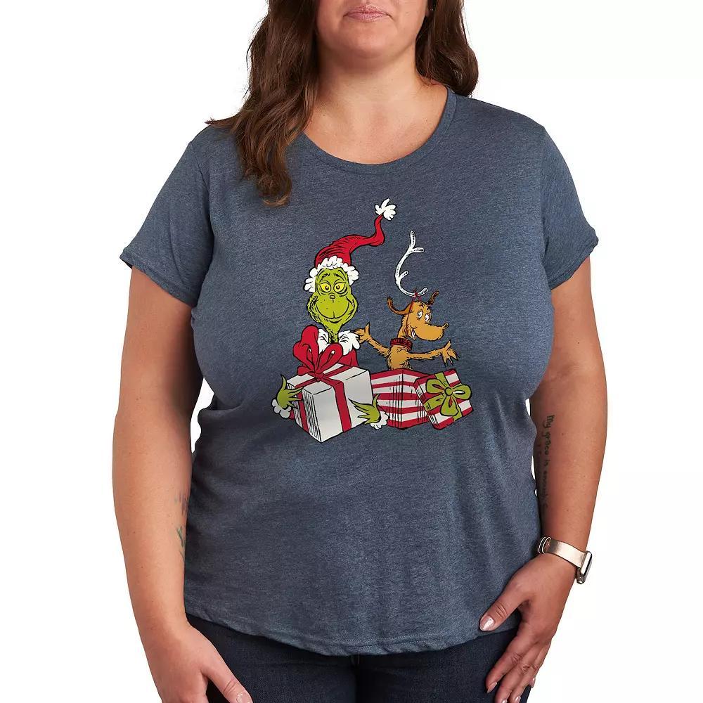 Plus Dr. Seuss The Grinch Max and Grinch Graphic Tee, Women's, Size: 3XL, Grey Green Product Image