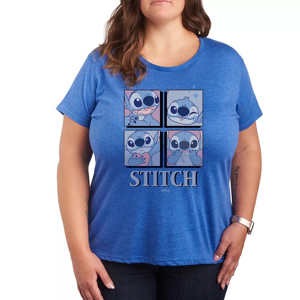Disneys Lilo & Stitch Plus Grid Graphic Tee, Womens Grey Royal Blue Product Image