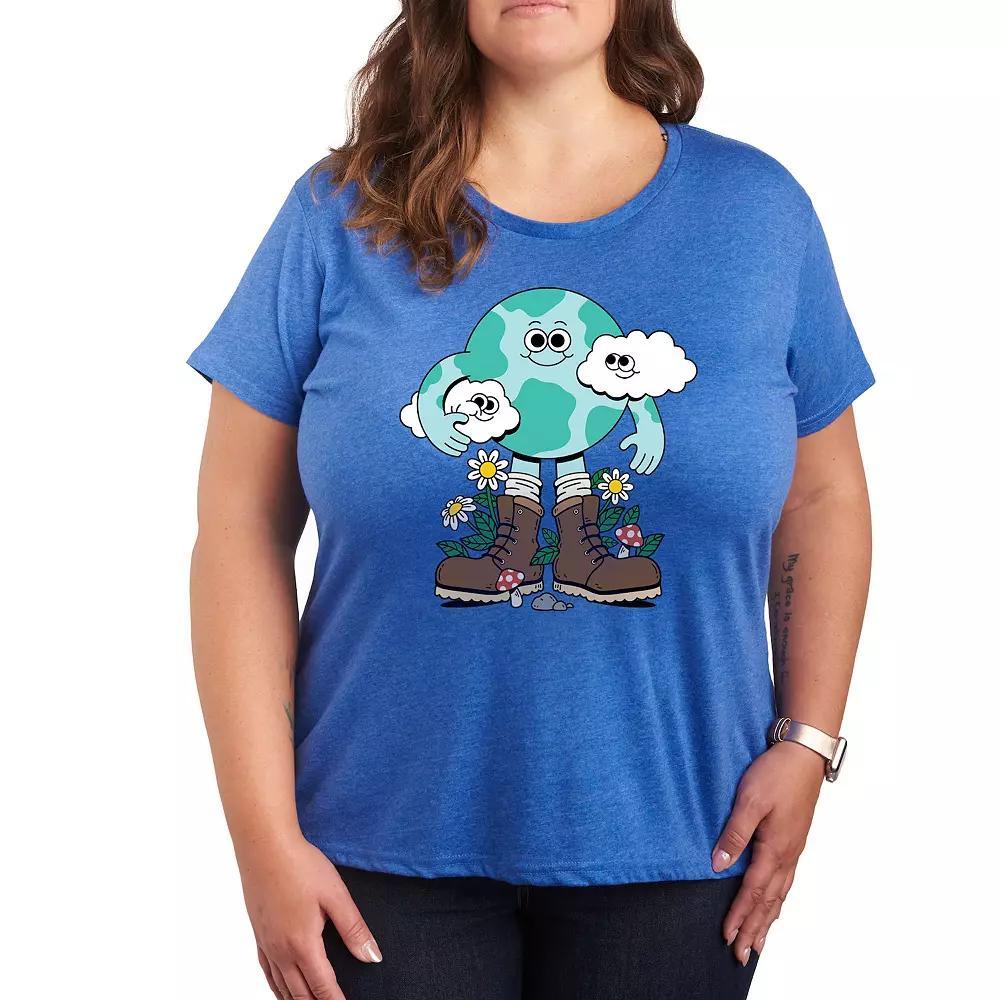 Plus Planet Earth Character Graphic Tee, Womens Grey Gray Product Image