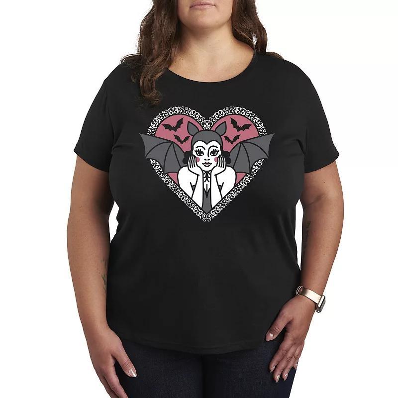 Plus Size Bat Pinup Graphic Tee, Womens Blue Product Image