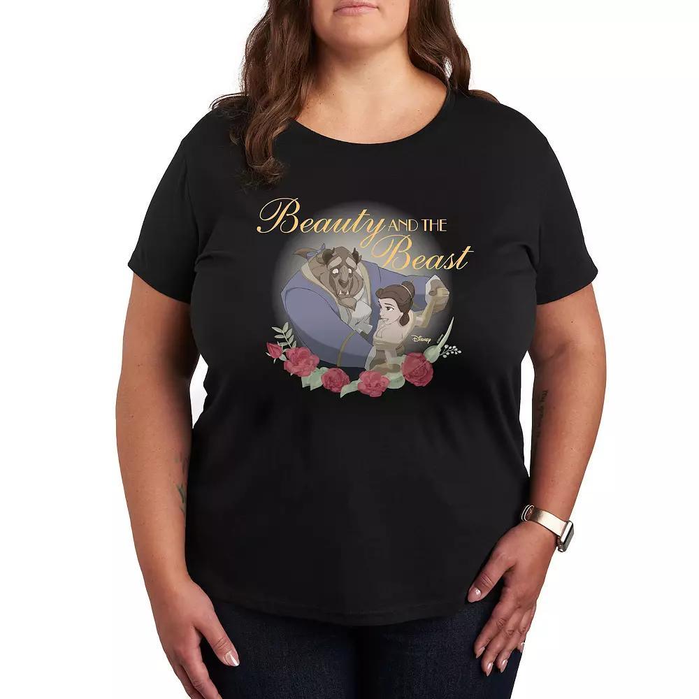 Disneys Beauty and the Beast Plus Roses Graphic Tee, Womens Heather Grey Product Image