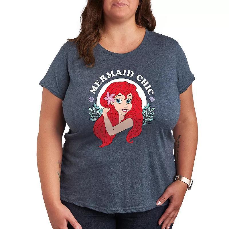 Disney Princess Ariel Plus Mermaid Chic Graphic Tee, Women's, Size: 1XL, Grey Royal Blue Product Image