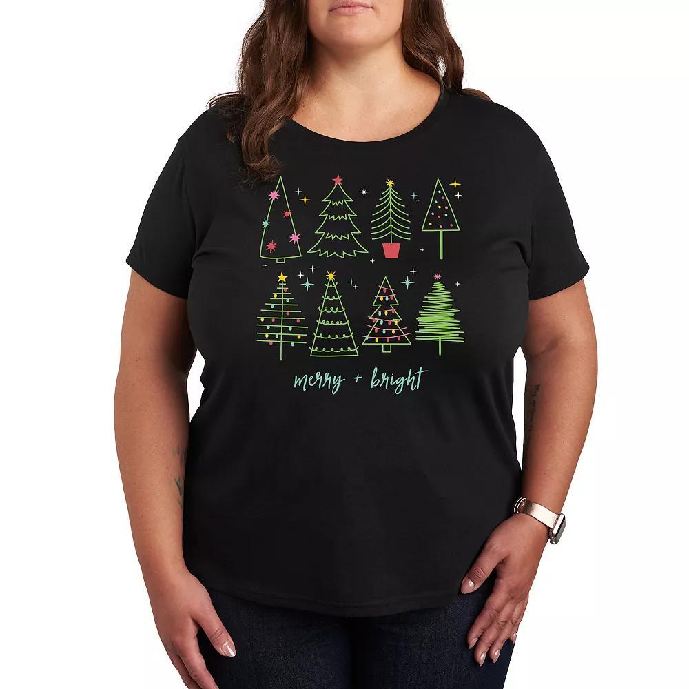 Plus Size Christmas Trees Graphic Tee, Women's, Size: 2XL, Black Product Image