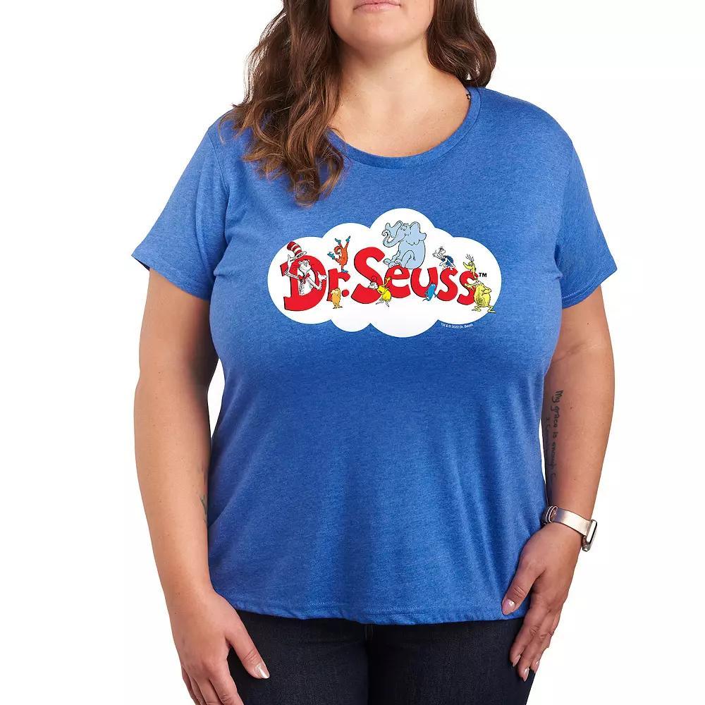 Plus Dr. Seuss Cloud Logo Graphic Tee, Womens Grey Blue Product Image