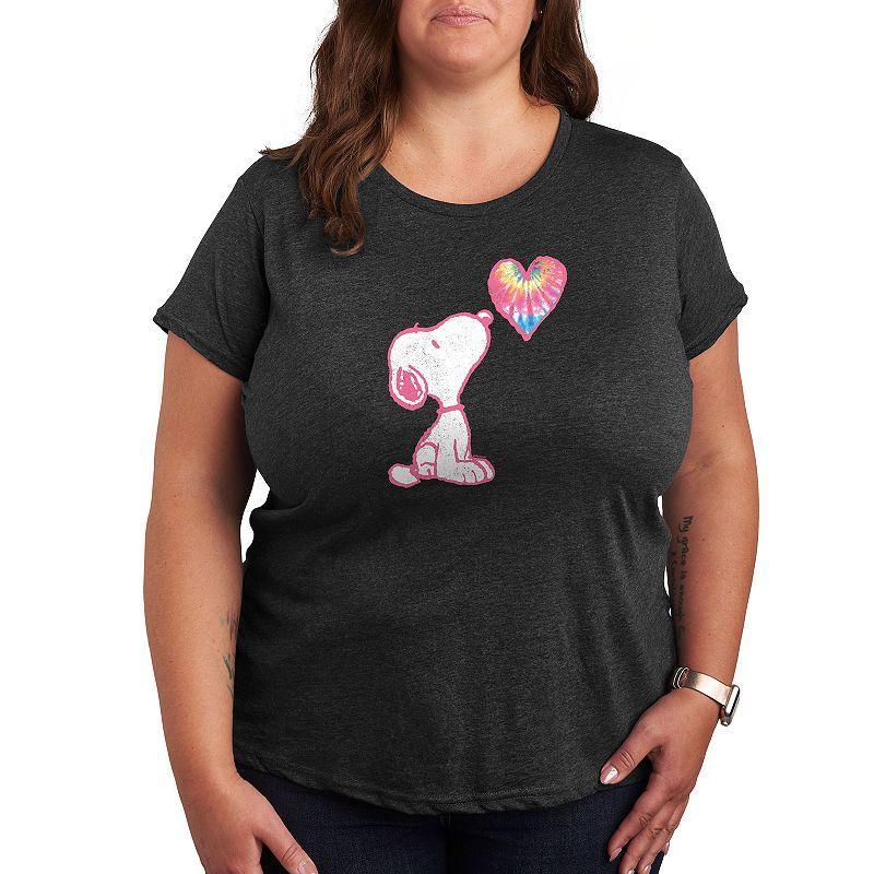 Plus Peanuts Pastel Rainbow Heart Graphic Tee, Womens Grey Blue Product Image
