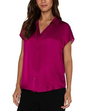 Liverpool Los Angeles Dolman Sleeve Satin Blouse with Collar Button Front (Dark ) Women's Clothing Product Image