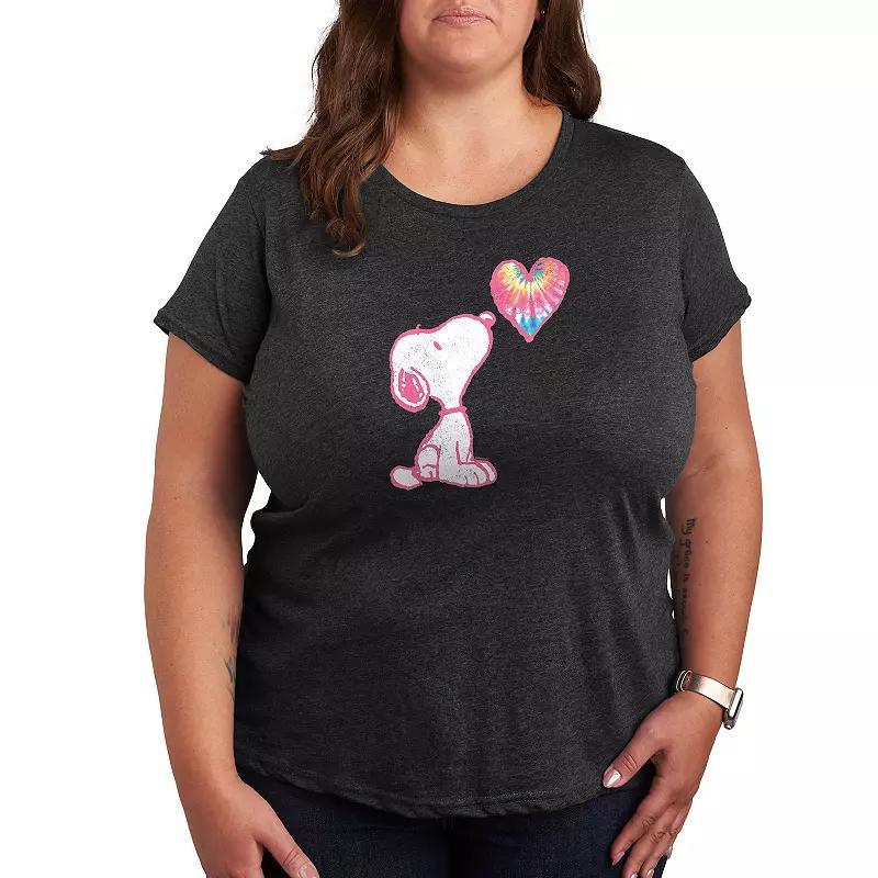 Plus Peanuts Pastel Rainbow Heart Graphic Tee, Womens Grey Blue Product Image