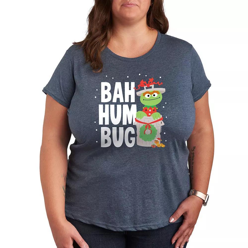 Plus Sesame Street Oscar Bah Humbug Graphic Tee, Womens Grey Blue Product Image