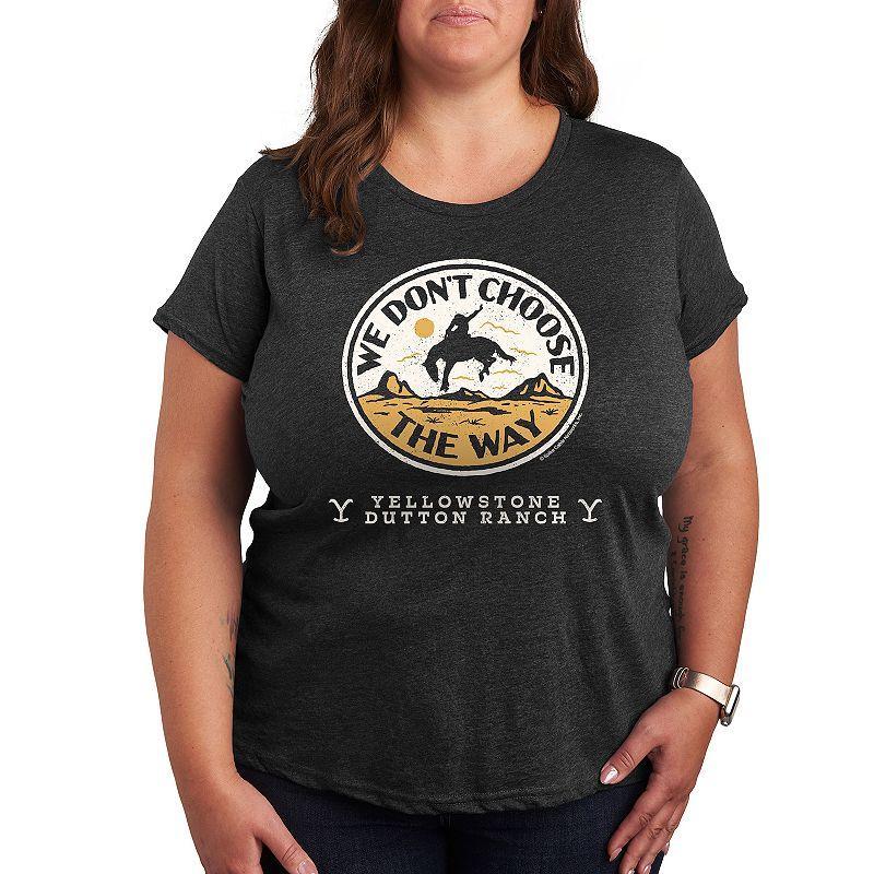 Plus Yellowstone Dont Choose The Way Graphic Tee, Womens Heather Grey Product Image