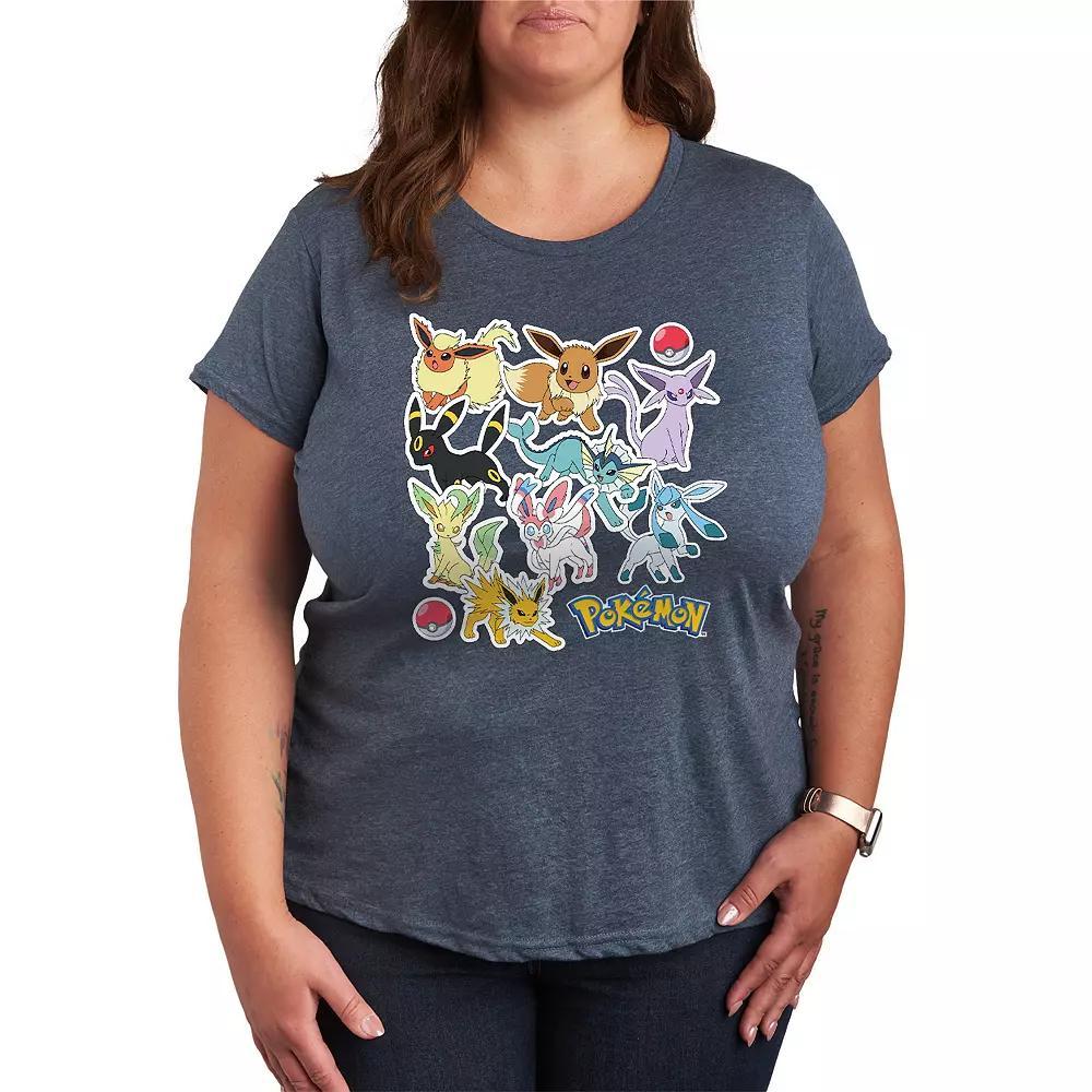 Womens Pokemon Eeveelution Stickers Tee Grey Blue Product Image