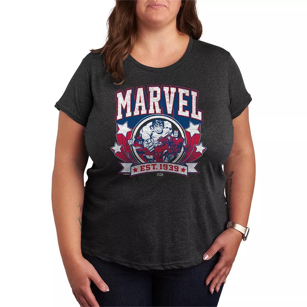 Plus Size Marvel Collegiate Americana Graphic Tee, Womens Heather Grey Product Image