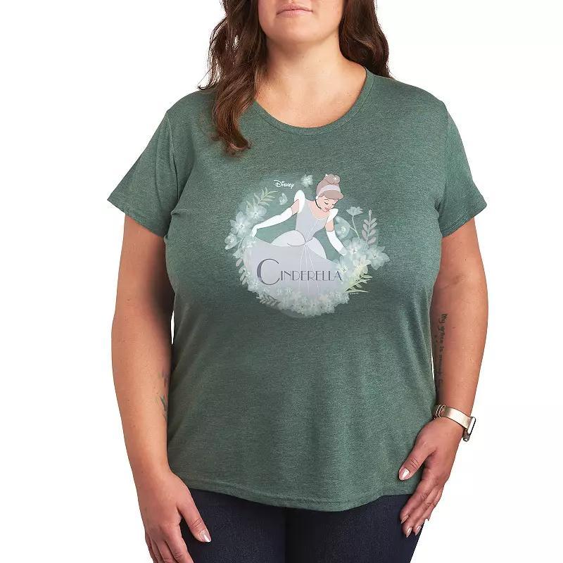 Disney Princess Cinderella Plus Graphic Tee, Womens Grey Green Product Image