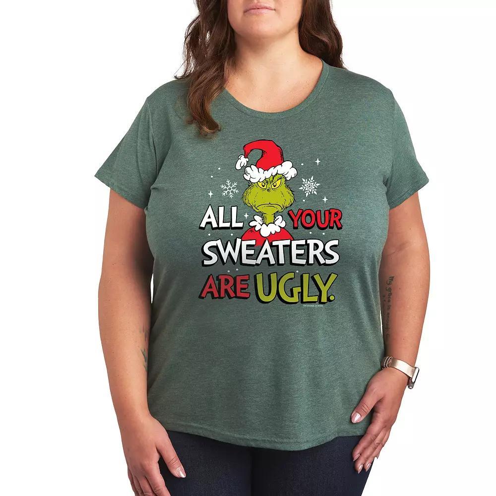 Plus Dr. Seuss The Grinch Sweaters Are Ugly Graphic Tee, Women's, Size: 3XL, Grey Green Product Image