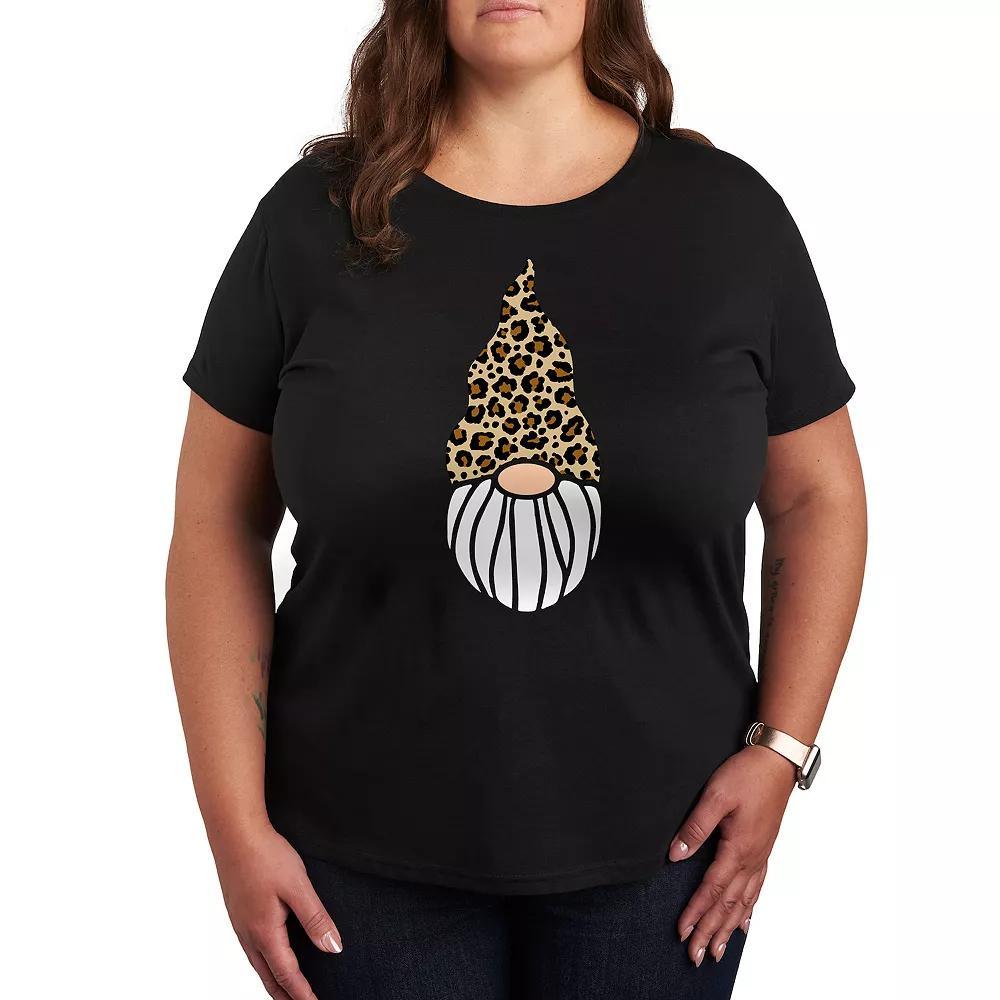 Plus Leopard Print Gnome Graphic Tee, Womens Grey Blue Product Image