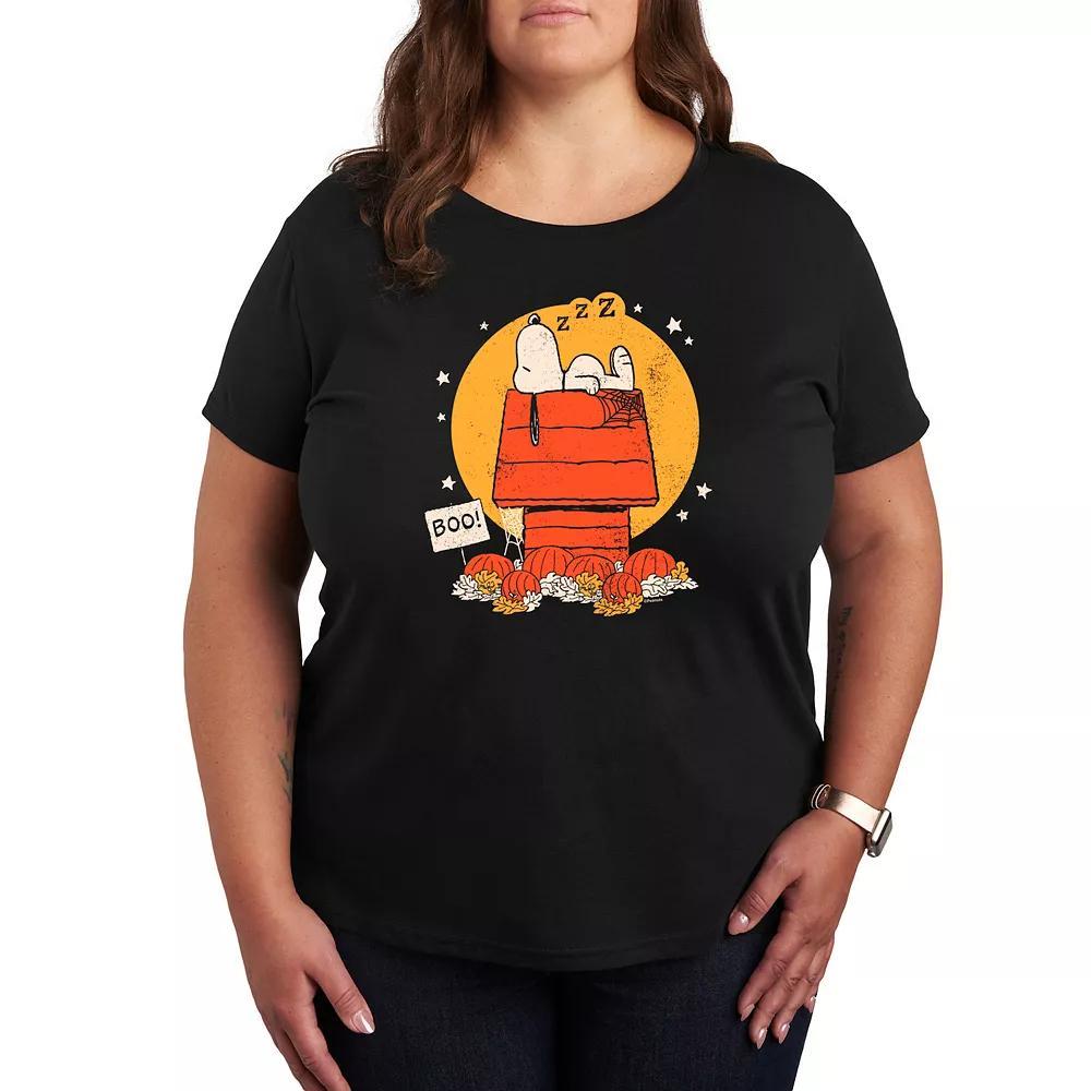 Plus Size Peanuts Snoopy Halloween Dog House Graphic Tee, Womens Blue Product Image
