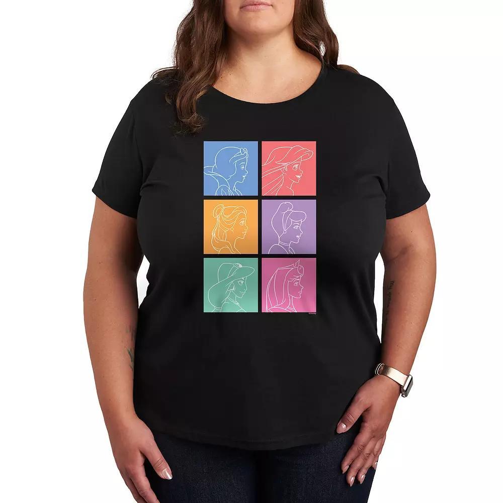 Disney Princess Plus Princess Grid Graphic Tee, Women's, Size: 1XL, Black Product Image