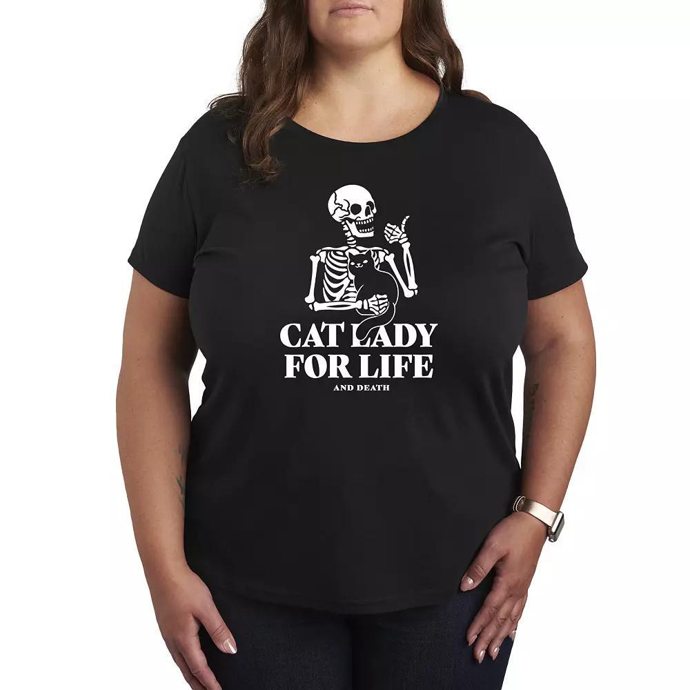 Plus Size Cat Lady For Life Skeleton Graphic Tee, Women's, Size: 2XL, Black Product Image