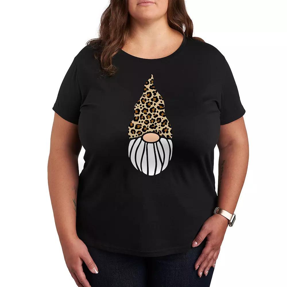 Plus Leopard Print Gnome Graphic Tee, Womens Grey Blue Product Image