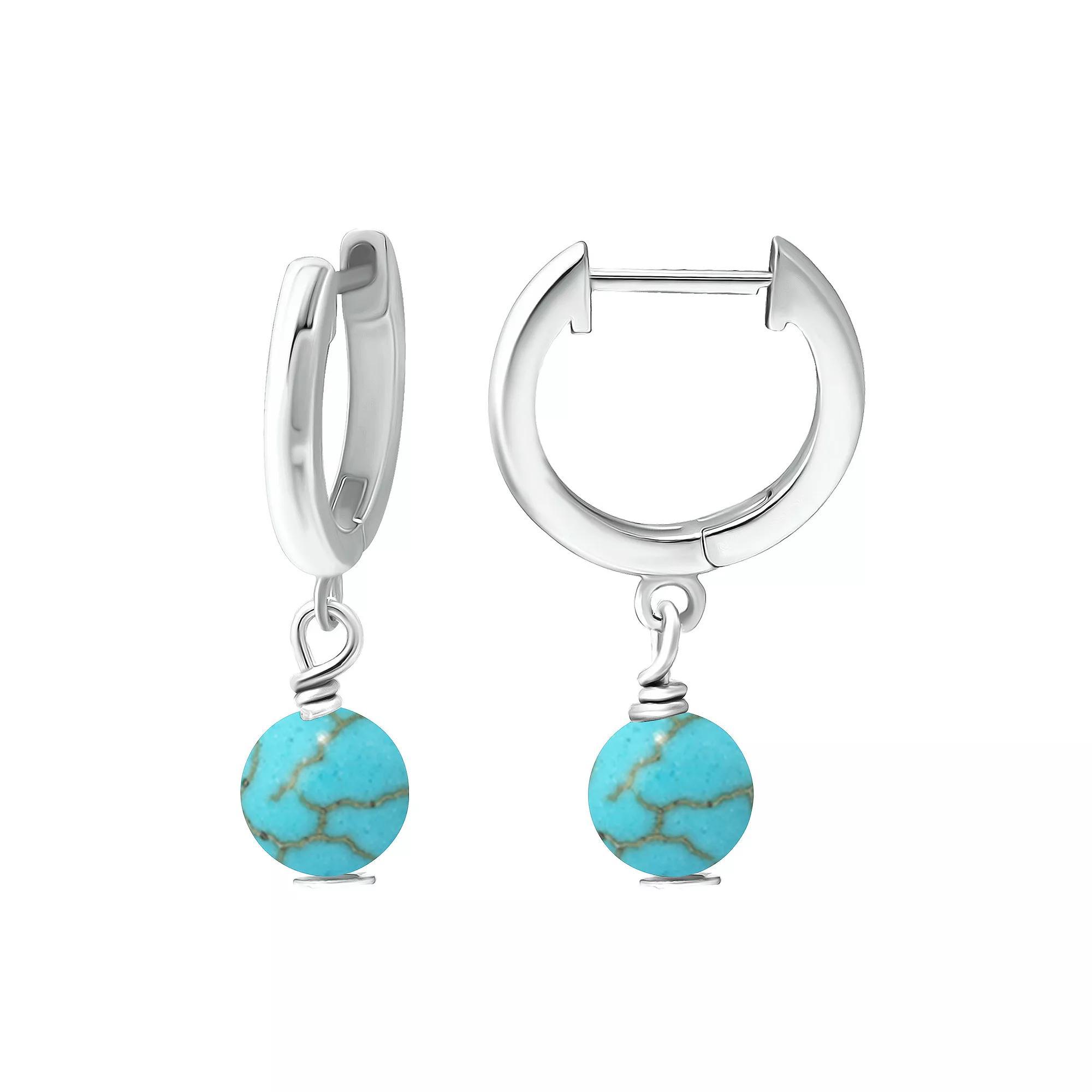 Aleure Precioso Sterling Silver Gemstone Bead Huggie Earrings, Women's, Silver Tone Blue Product Image