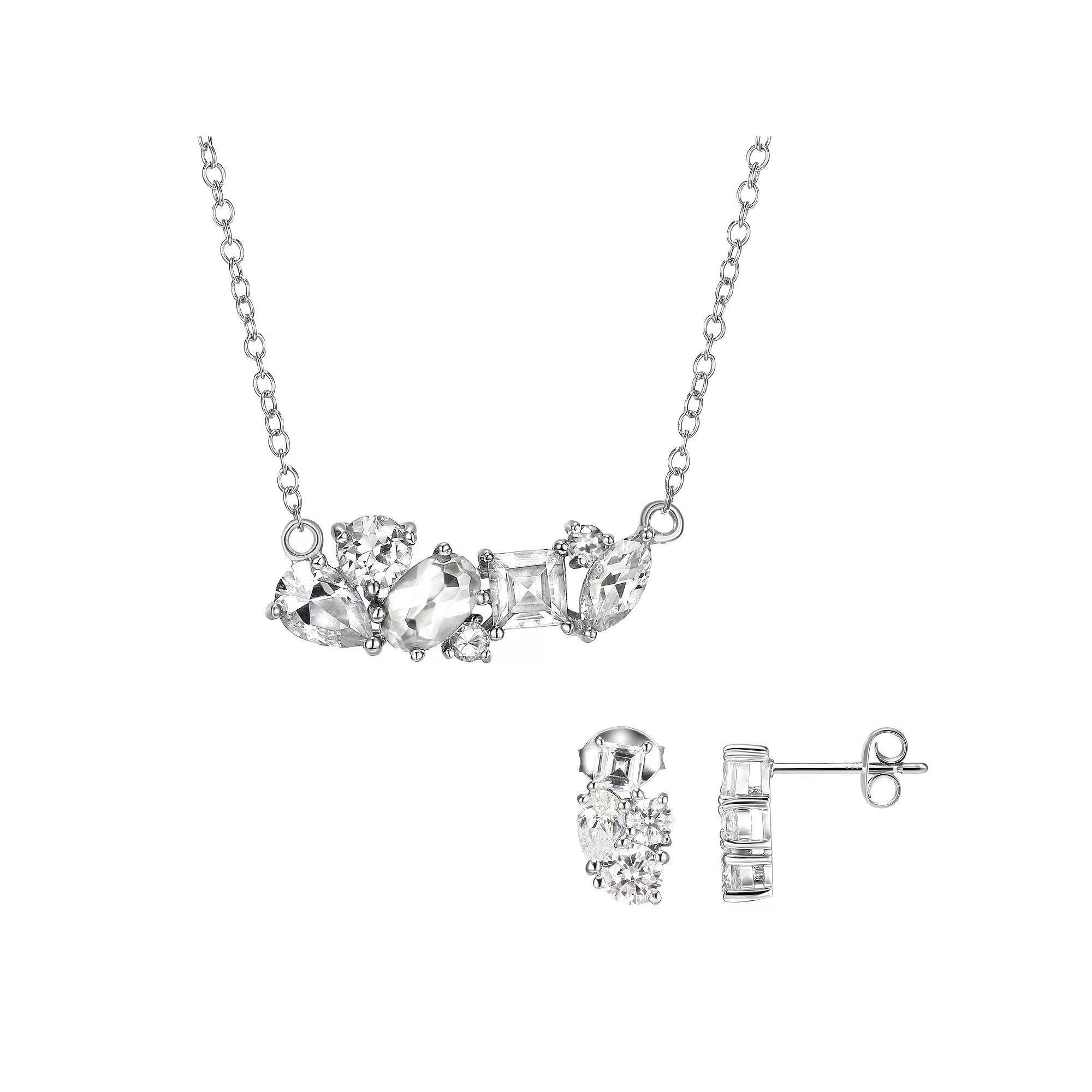 Sterling Silver Cubic Zirconia Cluster Stud Earrings & Pendant Necklace Set, Women's, Size: 18" Product Image