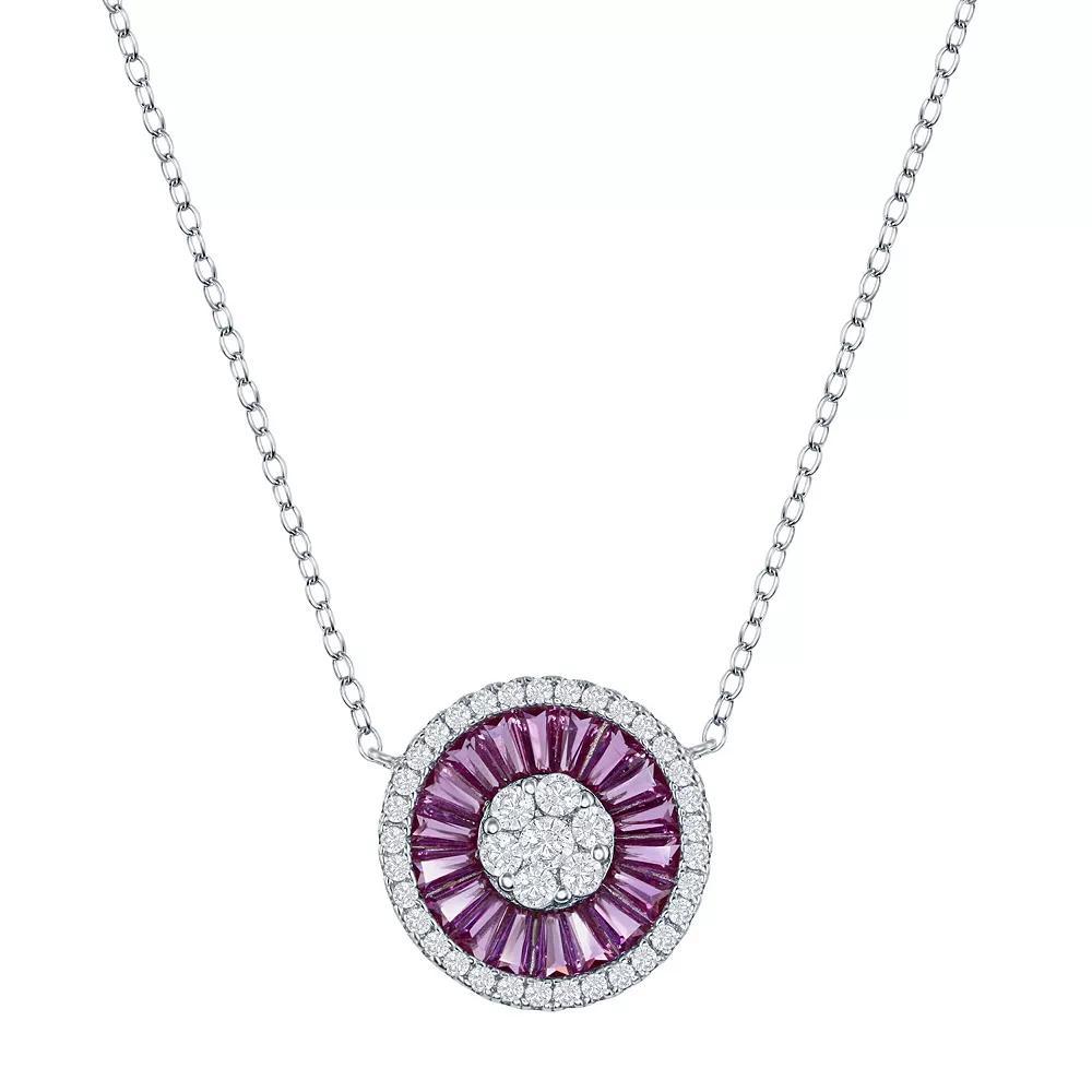 Sterling Silver White & Red Cubic Zirconia Baguette Circle Necklace, Women's, Size: 16-18" ADJ Product Image