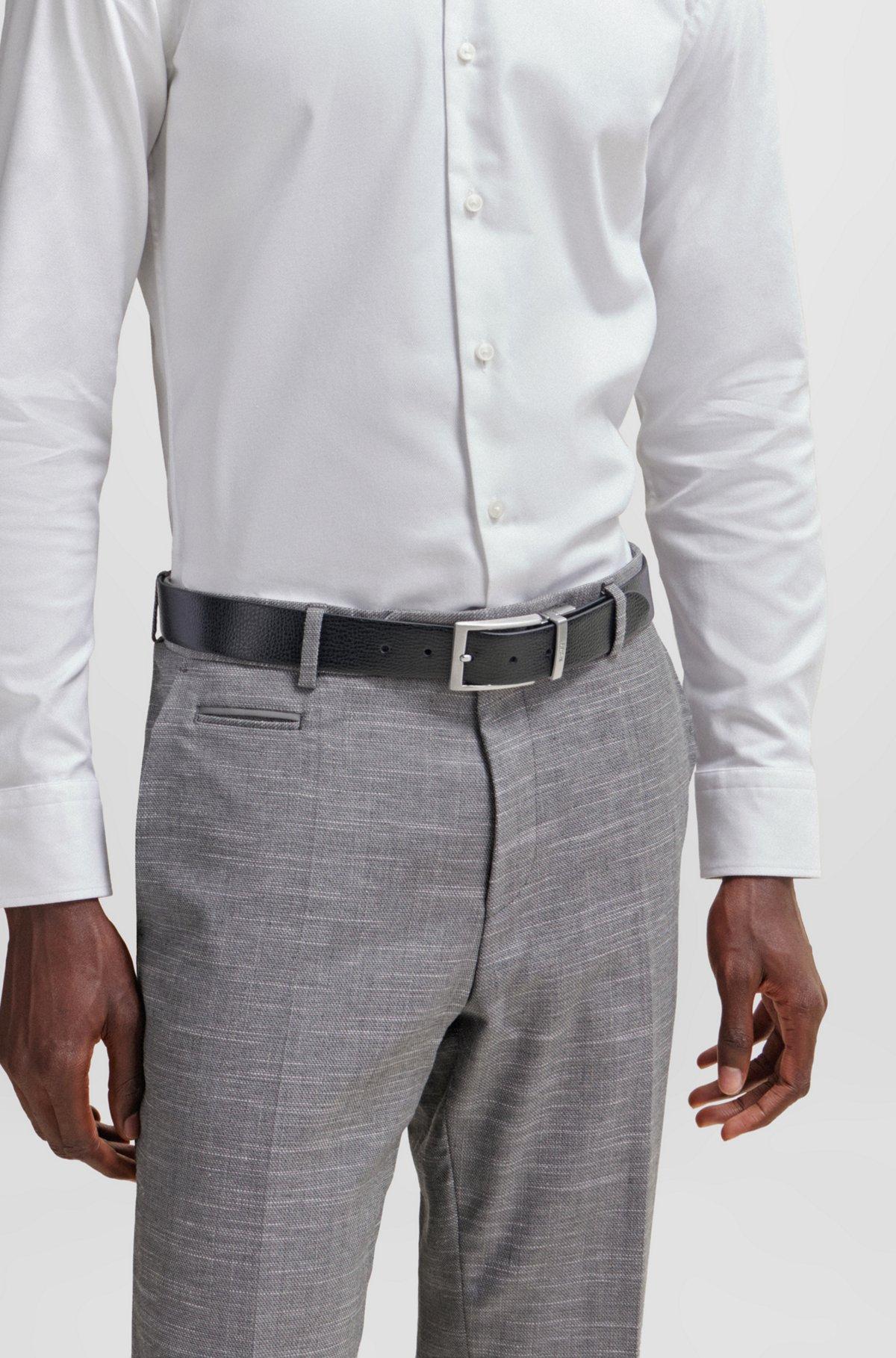BOSS - Reversible belt in grained Italian leather with logo keeper - Black Product Image