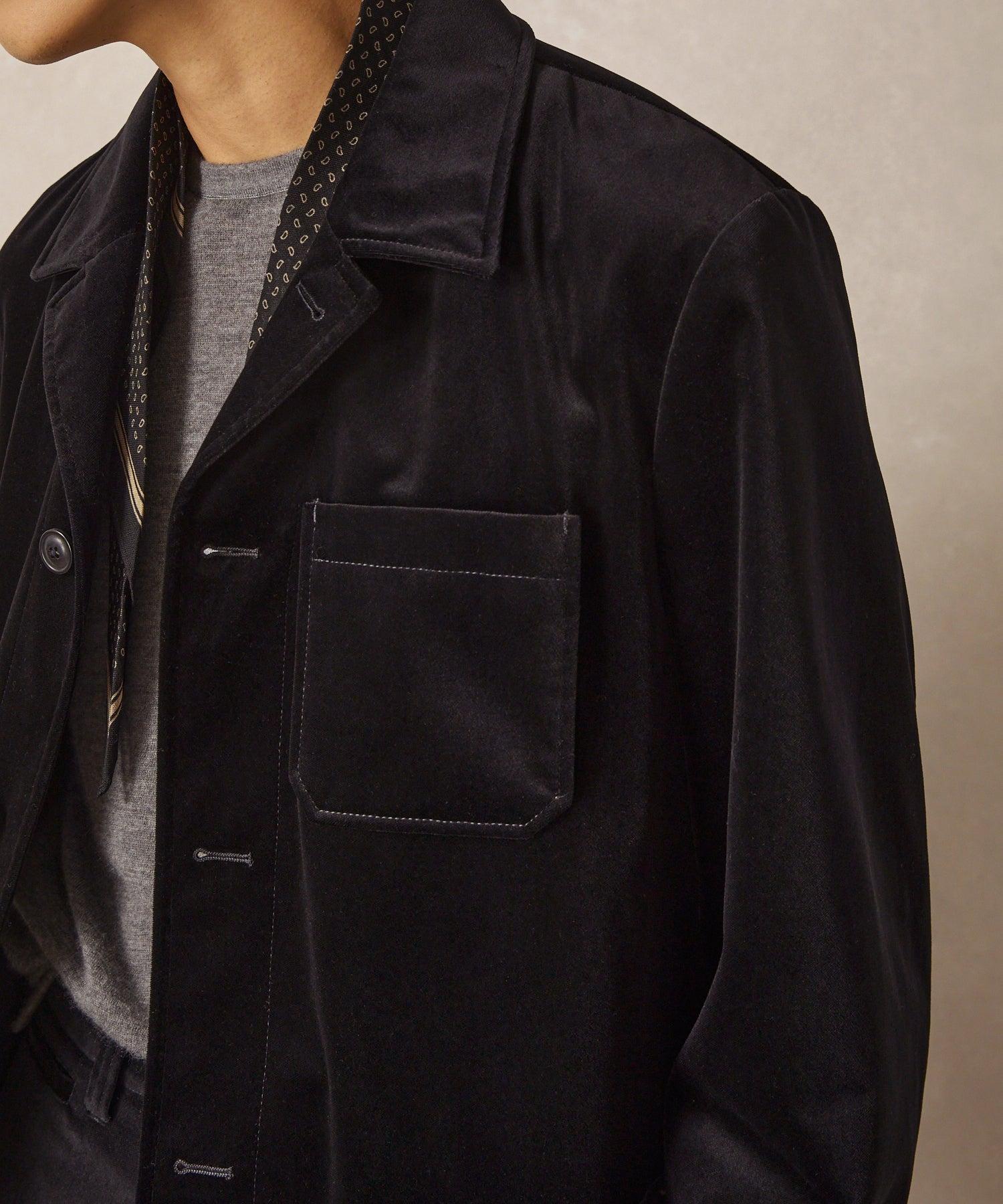 Italian Velvet Tailored Chore Coat in Black Product Image
