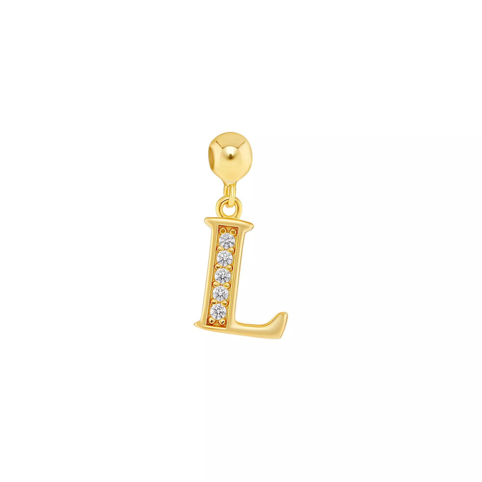 PRIMROSE 18k Gold Plated Pave Cubic Zirconia Initial Sliding Charm, Women's, Yellow Gold Tone S Product Image