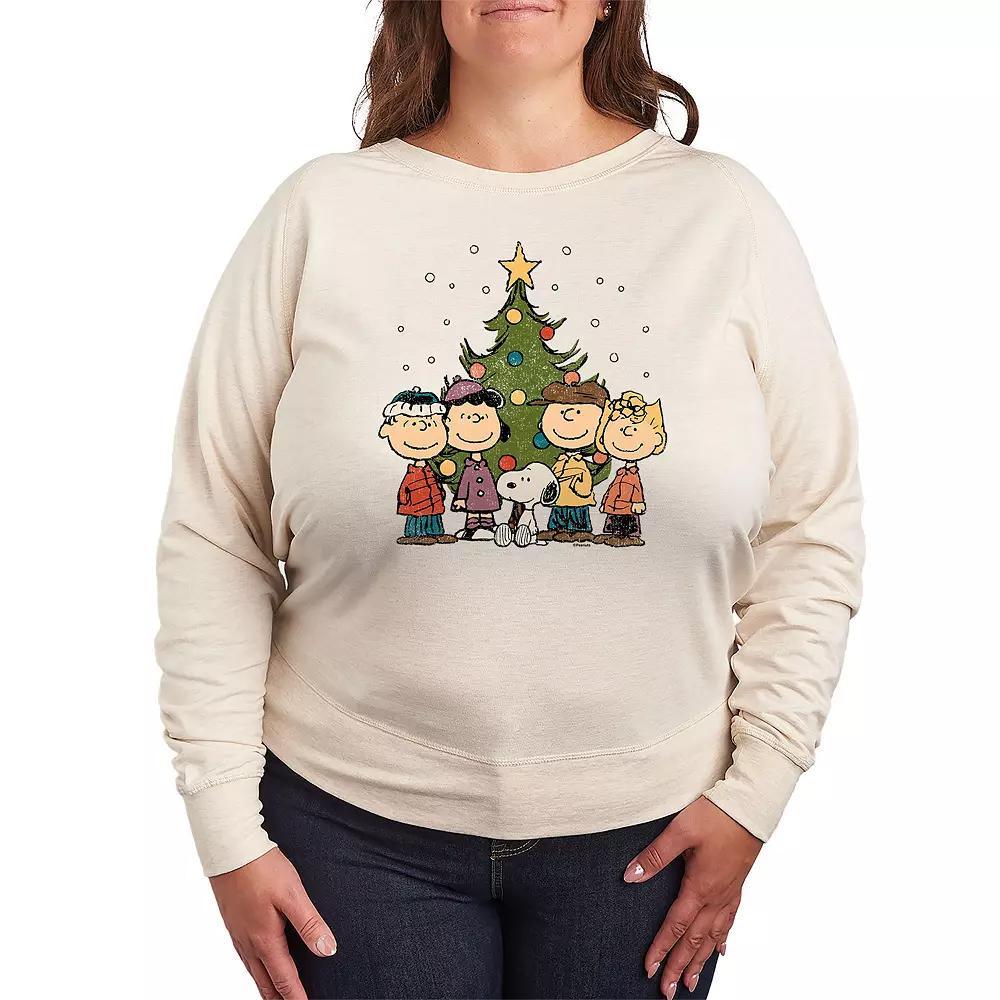 Women's Peanuts Christmas Group French Terry Long Sleeve Tee, Size: Large, Beige Product Image