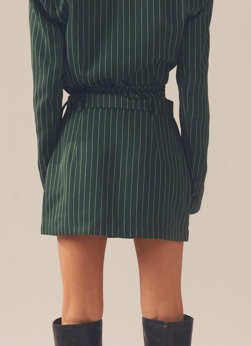 Forbidden Suit Skirt - Green Pinstripe Product Image
