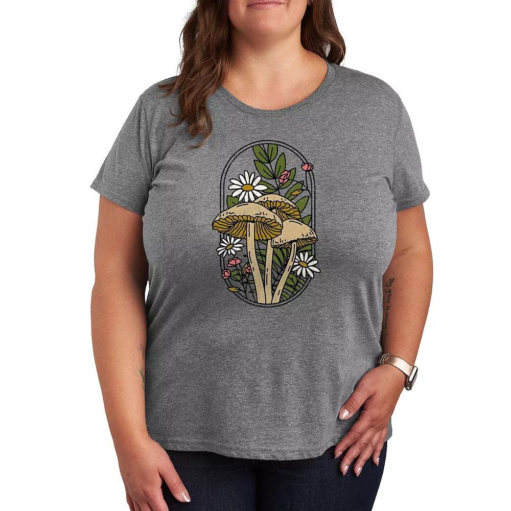 Womens Mushrooms And Flowers Graphic Tee, Girls Grey Gray Product Image